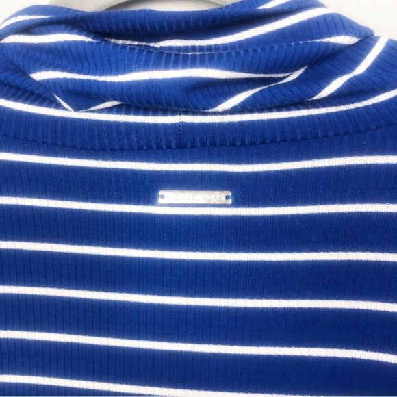 MICHAEL KORS | NEW Royal Blue/White Striped Ribbed Turtleneck Women’s Size Large - Picture 6 of 10